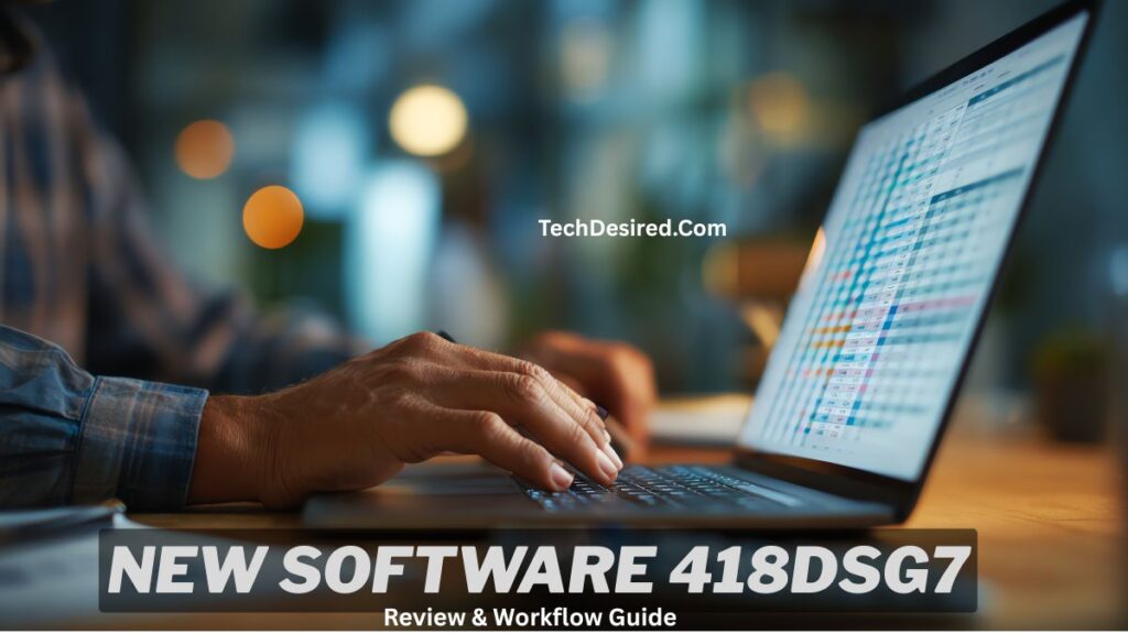“Person working on laptop displaying data dashboard, representing New Software 418DSG7 review and workflow guide.”